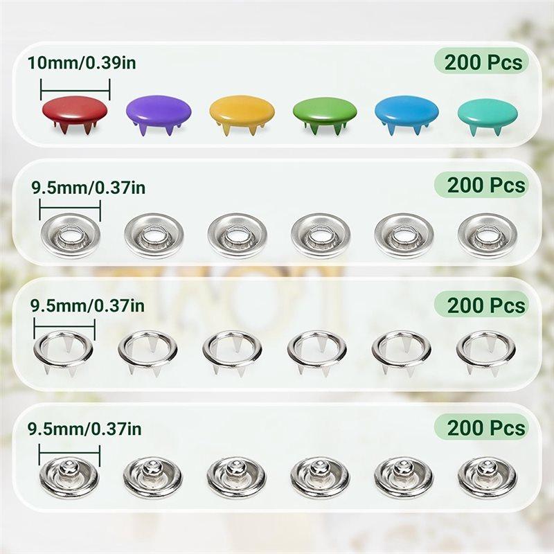 ABWR-Sewing Snaps In 10 Colors Metal For Fabric Solid With Fastener Pliers Tool Kit For DIY Craft Clothing Projects