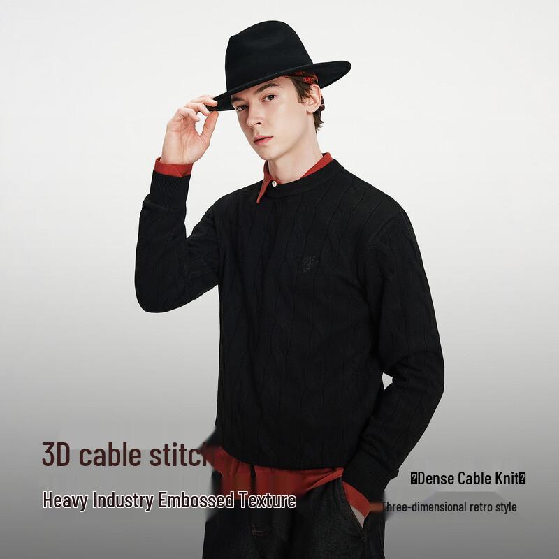 Navigare Men's Wool-Blend Crew Neck Cable Knit Sweater