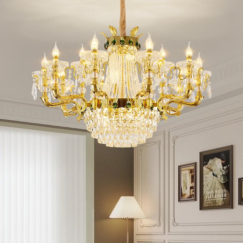 European Living Room Lamp High-end Luxury Crystal Chandelier Villa Bedroom Dining Room Lamp Duplex Floor Hall Lamp