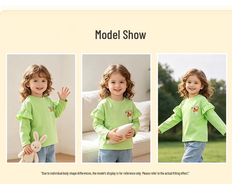 26-year Collection: Girls' Long Sleeve Lace T-shirt - Butterfly & Flower Embroidery, Round Neck, Autumn/Winter