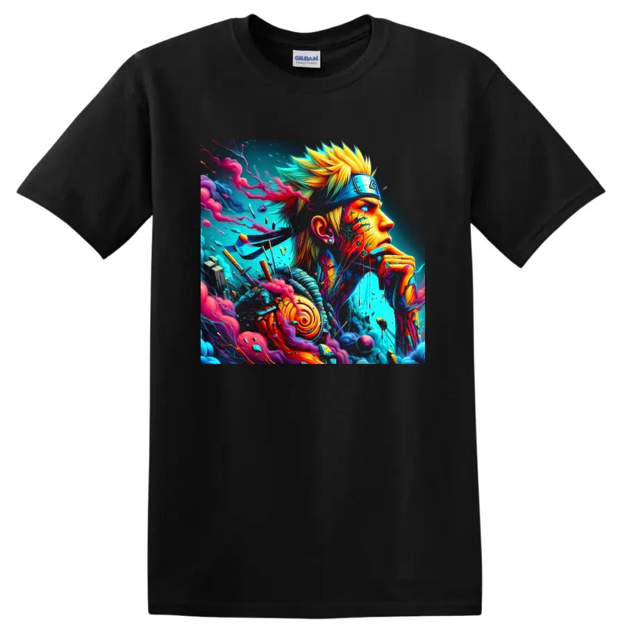 Uzumaki Anime Ninja T Shirt w/ Neon Action Art Graphic Tee Gift Colorful