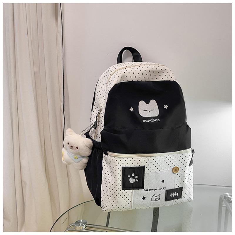 The New Japanese Ins High-value, Fresh and Sweet, Cute Cat Polka Dot Backpack, Lightweight Backpack for Junior High School Students