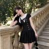 Small Button Polka Dot Dress Women's Summer College Style Small Skirt Waist Bow Puffy Short Skirt Ancient