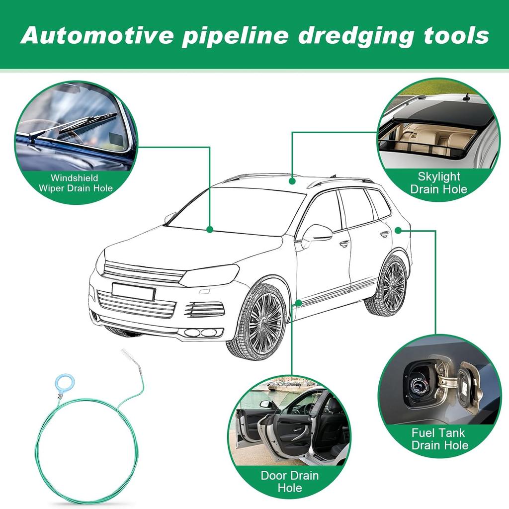 Auto Sunroof Drain Cleaning Tool,118Inch Long Pipe Cleaner For Car,Flexible Tube Cleaning Brush With 2Pcs 7.9Inch Cleaning Brush Skinny Pipe Drain