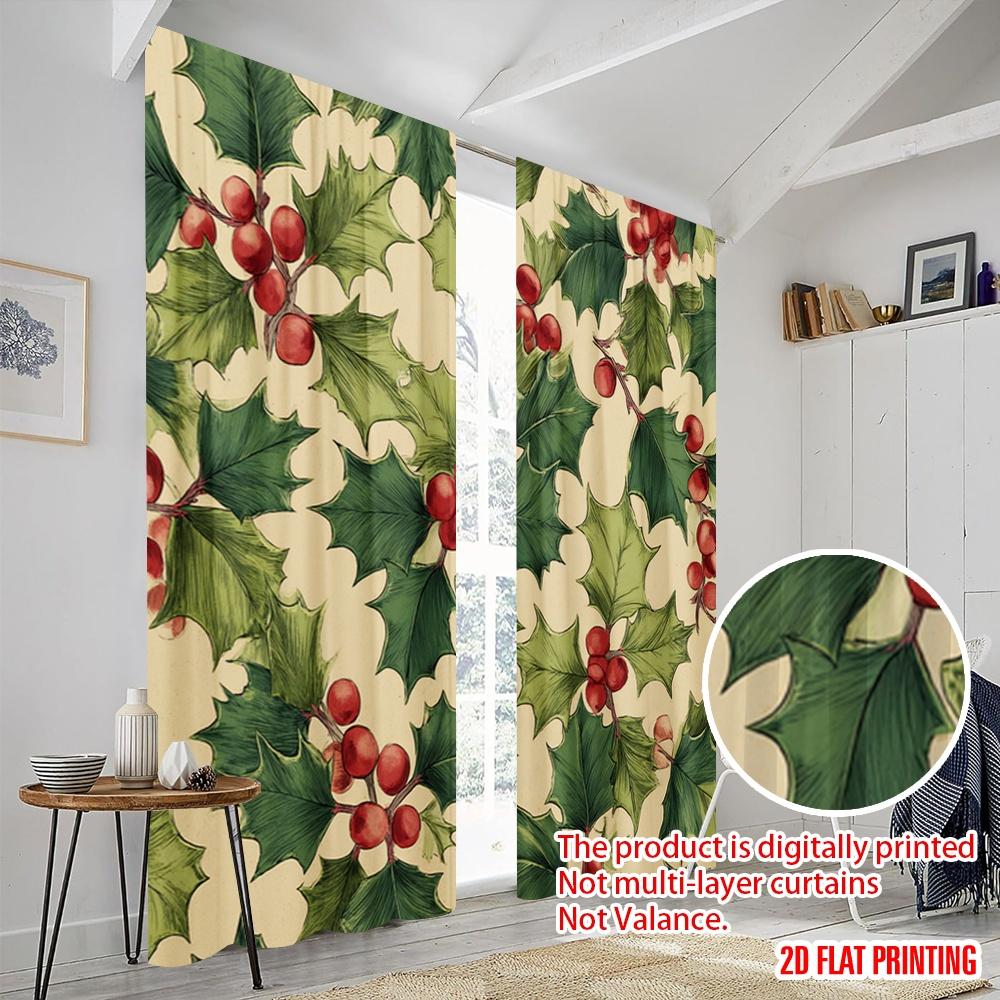 2pcs,2D plane printing Curtains Digital Printed Christmas Snowman Polyester Fabric (without rod) Festive Ldeal for Bedroom,