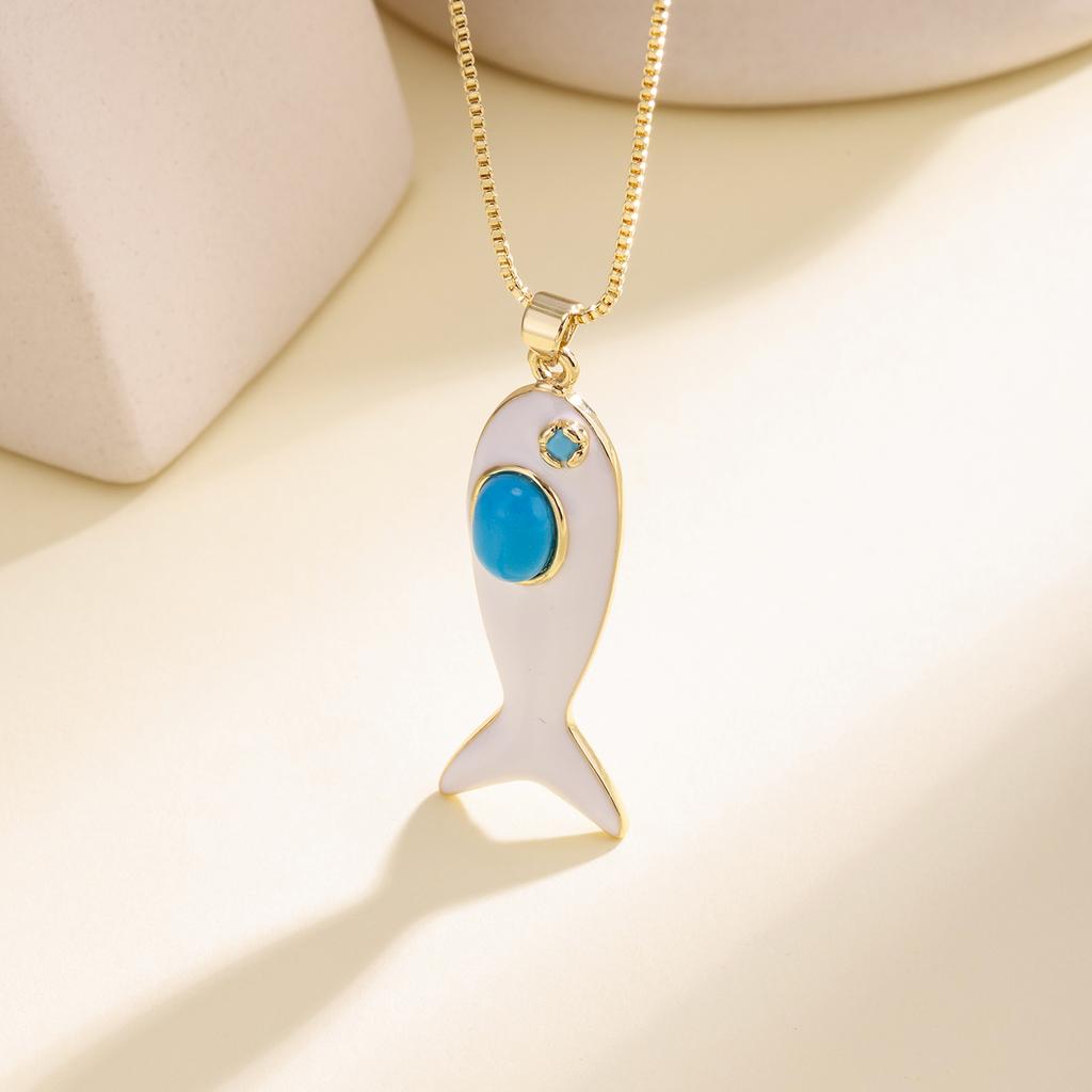 Nidin Hot Sale White Enamel Fish Pendant Necklace For Women Ocean Animal Charm Clavicle Chain Boho Summer Beach Jewelry Gifts
