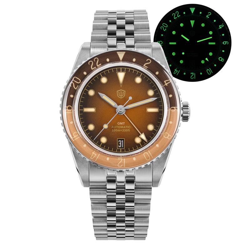 Watchdive WD6542 Luxury Watch NH34 Mechanical Movement Bubble Ball Sapphire Crystal BGW9 Night Light 10Bar Waterproof 38mm GMT