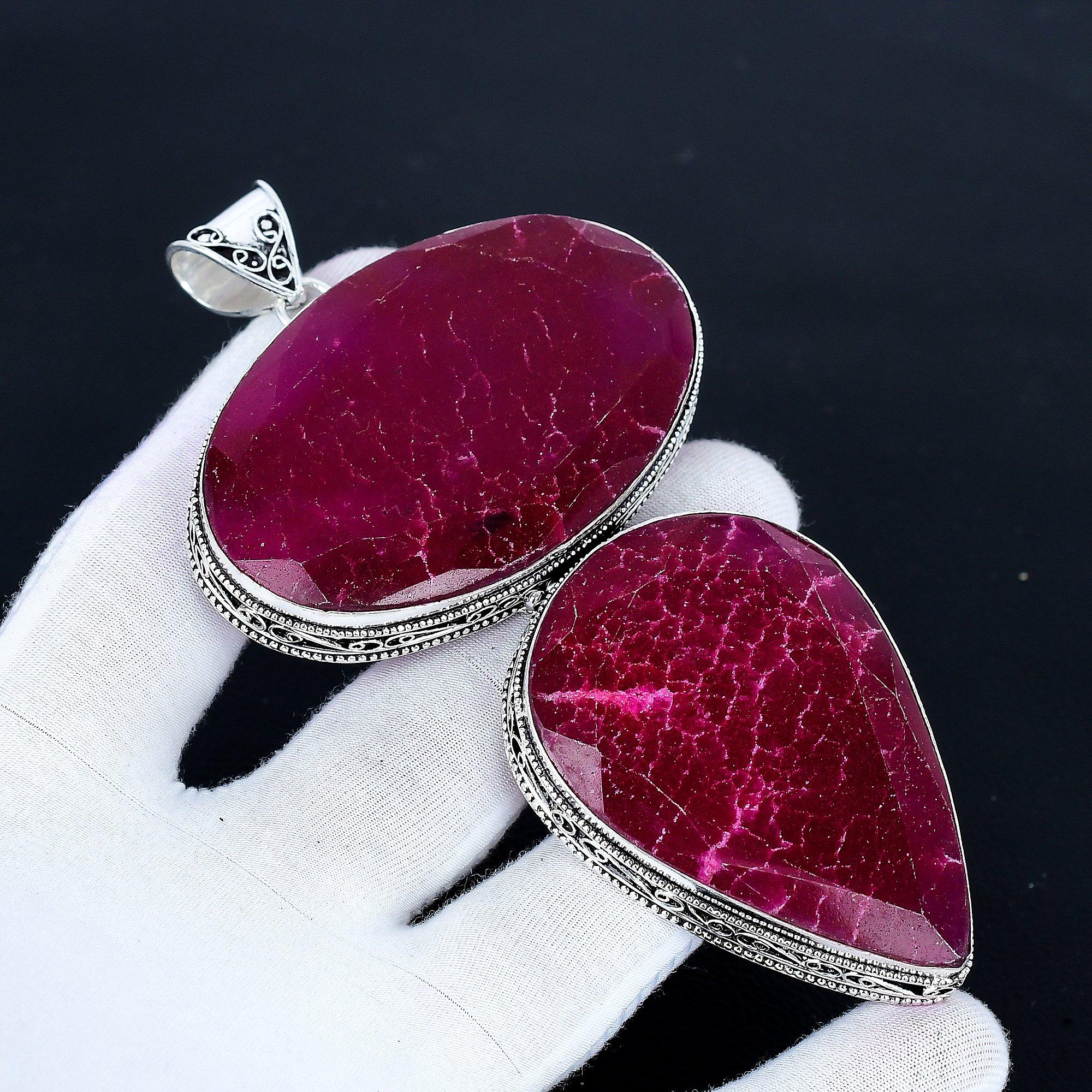 

Kashmir Ruby Pendant, 925 Sterling Silver Handmade Jewelry, Ruby Silver Pendant, Party Wear Jewelry For Women s, Pendant Christmas Gift 10 Cm красный