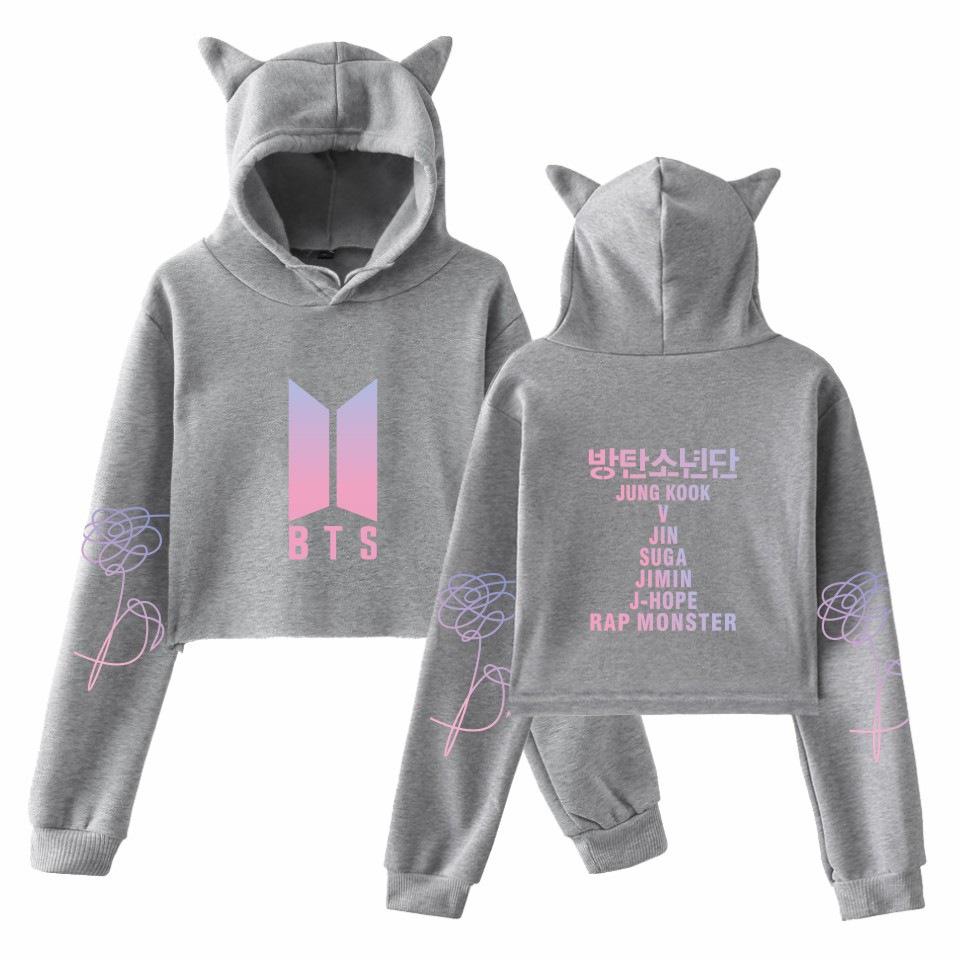 cat ear crop top moletom com capuz