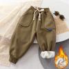 Boys and Girls Baby Plus Velvet Pants, Children's Sports Pants, Autumn and Winter Thick Casual Pants, Warm Outer Wear Trousers