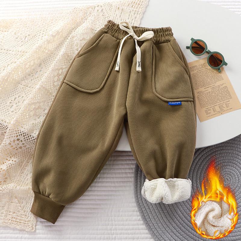 Boys and Girls Baby Plus Velvet Pants, Children's Sports Pants, Autumn and Winter Thick Casual Pants, Warm Outer Wear Trousers