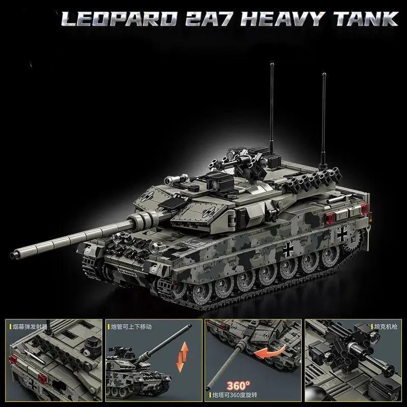 New 1099PCS Military Series War Leopard 2A7 Heavy Tank Building Blocks Model Bricks  WW2 Creative Toys Sets for Boys Adult Gifts