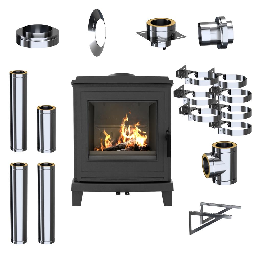 Freestanding Cast Iron Stove KRATKI K11 6kW Ø 150 EKO External Chimney Set