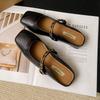 CRLAYDK Mules for Women Square Toe Buckle Flats Comfortable Slip On Shoes Leather Backless Loafers Lady Work Dress Slides