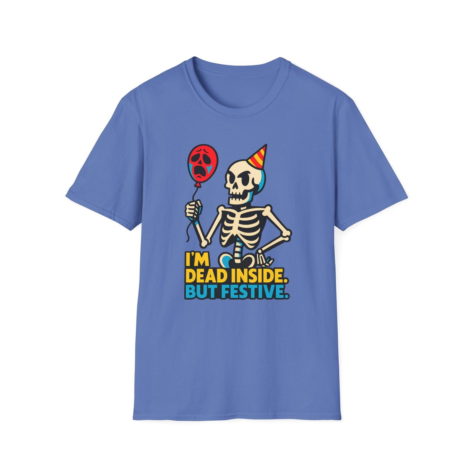 Unisex Softstyle T-Shirt Cocky Skeleton Party Screaming Balloon Halloween Fall S