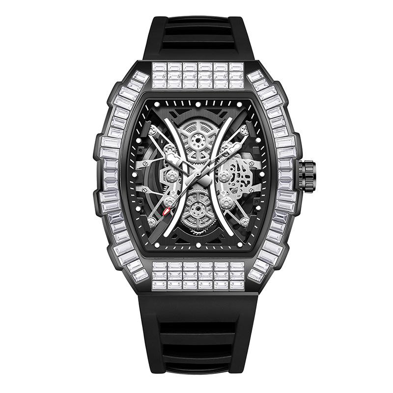 

Часы мужские часы с большим циферблатом в форме бочки, инкрустированным бриллиантами, модные часы мужские водонепроницаемые кварцевые часы