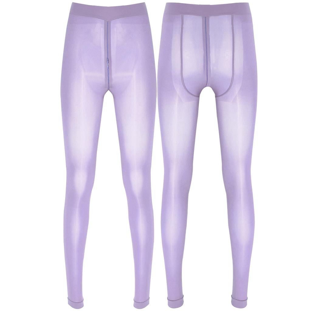 Womens Solid Color Skinny Leggings Glossy Sheer Tights Pantyhose Stretchy Zipper Crotch Tights Pants Stockings See-through