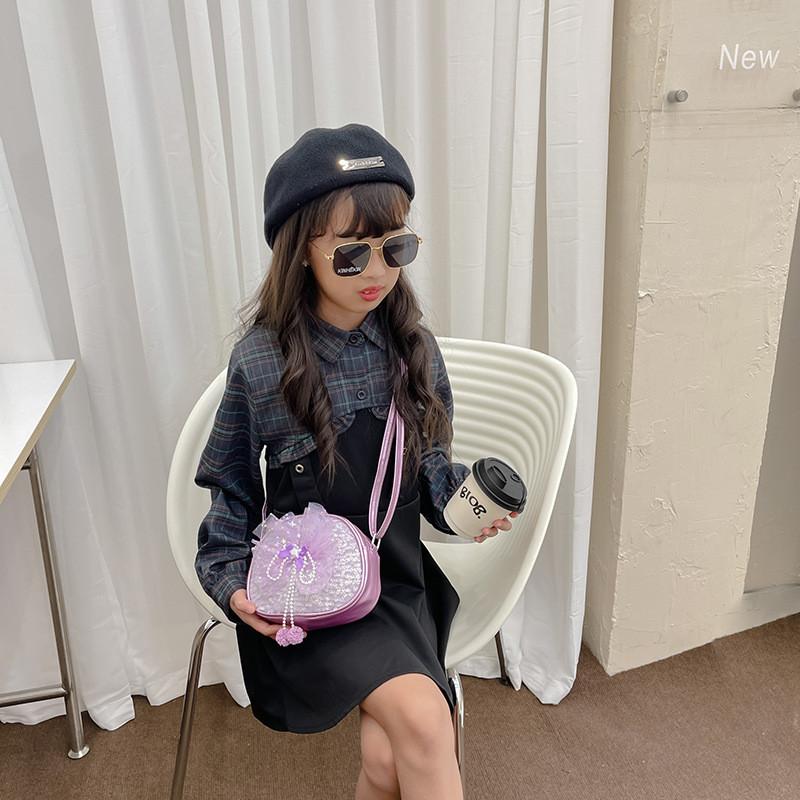 Adorable Ins Children's Bag Fashionable Cute Bow Sequin Little Round Bag For Kids