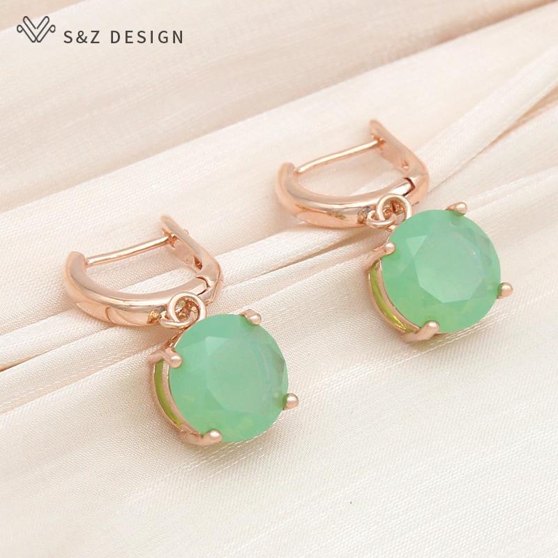 Fashion Classic Round White Green Opal Drop Earrings Jewelry Sets For Women Girl Wedding Party Elegant Pendant Necklace
