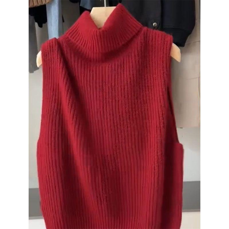 

Красный водолазка без рукавов свитер жилет женский жилет жилет вязаный топ S красный