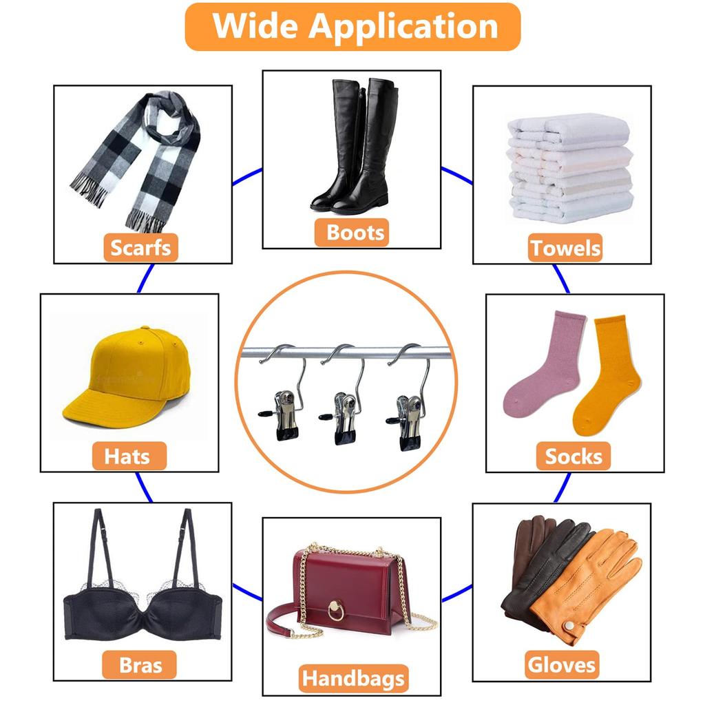 remium Stainless Steel Clothes Pegs with Hooks - Space-Saving Laundry Hangers for Pants, Towels & Closet Organization