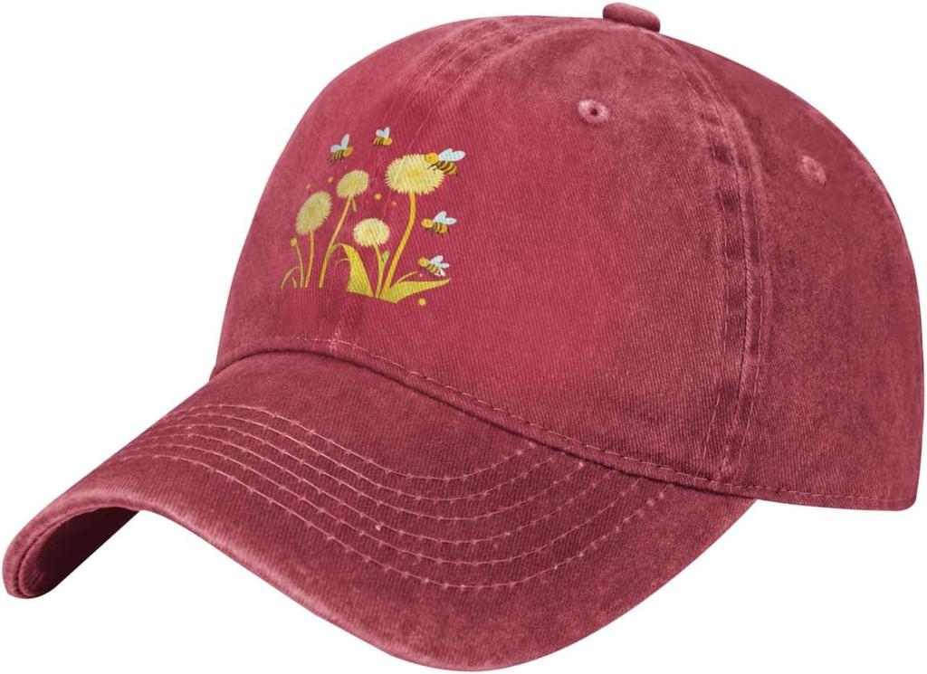 Dandelion and Bees Baseball Cap Washed Denim Unisex Adjustable Summer Casual Cotton Hat