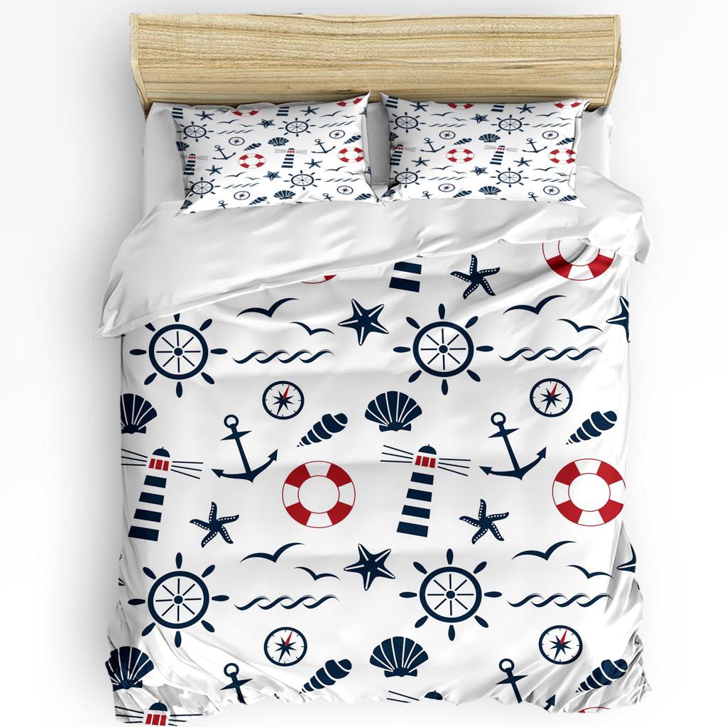 Lighthouse Bedding Set For Bedroom Bed Home Nostalgic Watercolors with Gull Ancient Anchor Duvet Cover Quilt Cover Pillowcase