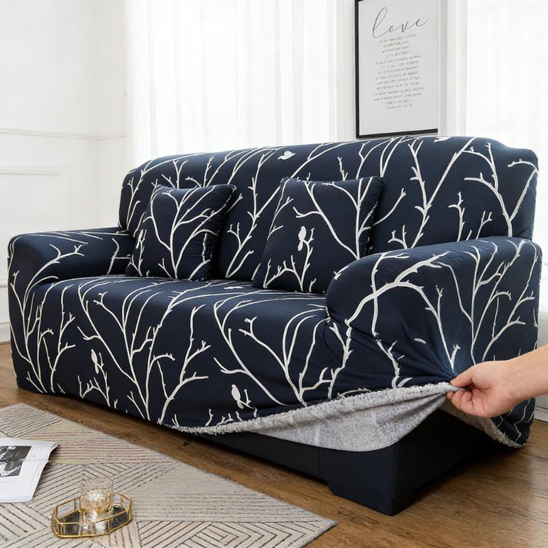 Stretch Milk Silk Printed Plants And Flowers Sofa Cover Stain Resistant Slipcover Breathable All-Season Full Wrap Slipcovers
