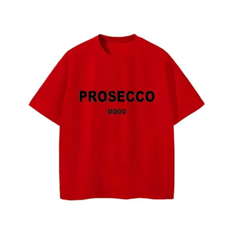 PROSECCO MOOD Letter Graphic Printed Cotton TShirts Women Summer Oversize Female Clothing Soft Round Neck Lady Y2k Tops