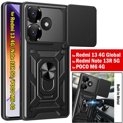Custodia Slide Lens Armor per Redmi 13 4G Custodia per Redmi Turbo 3 Note 13R POCO M6 F6 Pro 5G Custodia Supporto ad Anello Magnetico Copertura