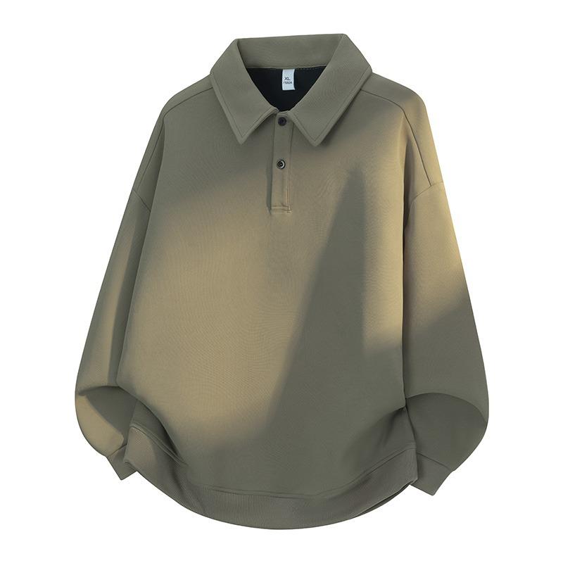 

Button Fashion Sweatshirt Men s Autumn and Winter Pullover POLO Lapel Jacket Top S зелёный