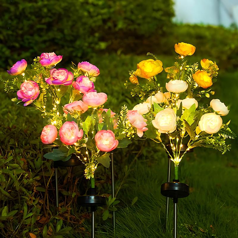 Solar Garden Lawn Lamp Camellia Buds Flower Lantern For Outdoor Yard Patio Flowers Light Holiday Party Solar Lighting Decoration