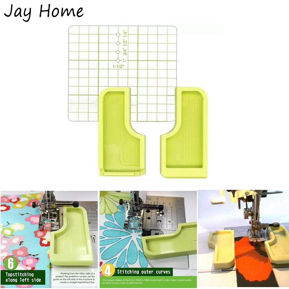 6-in-1 Stick 'n Stitch Guide Sewing Seam Guide Positioning Plate Multifunction Interlock Guide Grid Measure Sewing Accessories