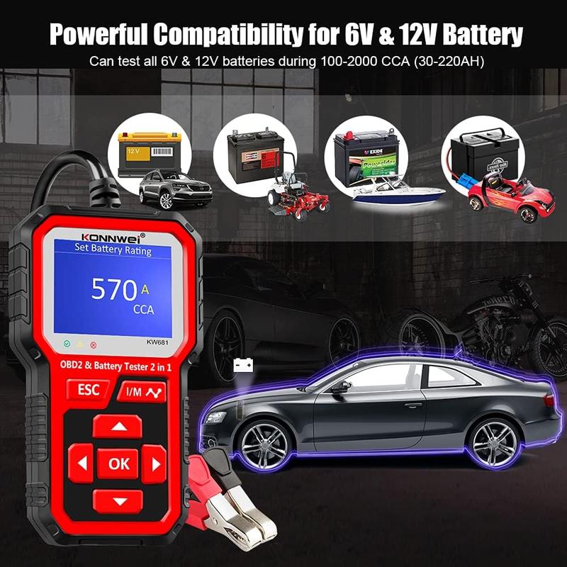 2025 KONNWEI KW681 Professional Car OBD2 Scanner Auto Diagnostic Tools 6V12V 2 In 1 Car Motorcycle OBD2 Battery Tester Tools