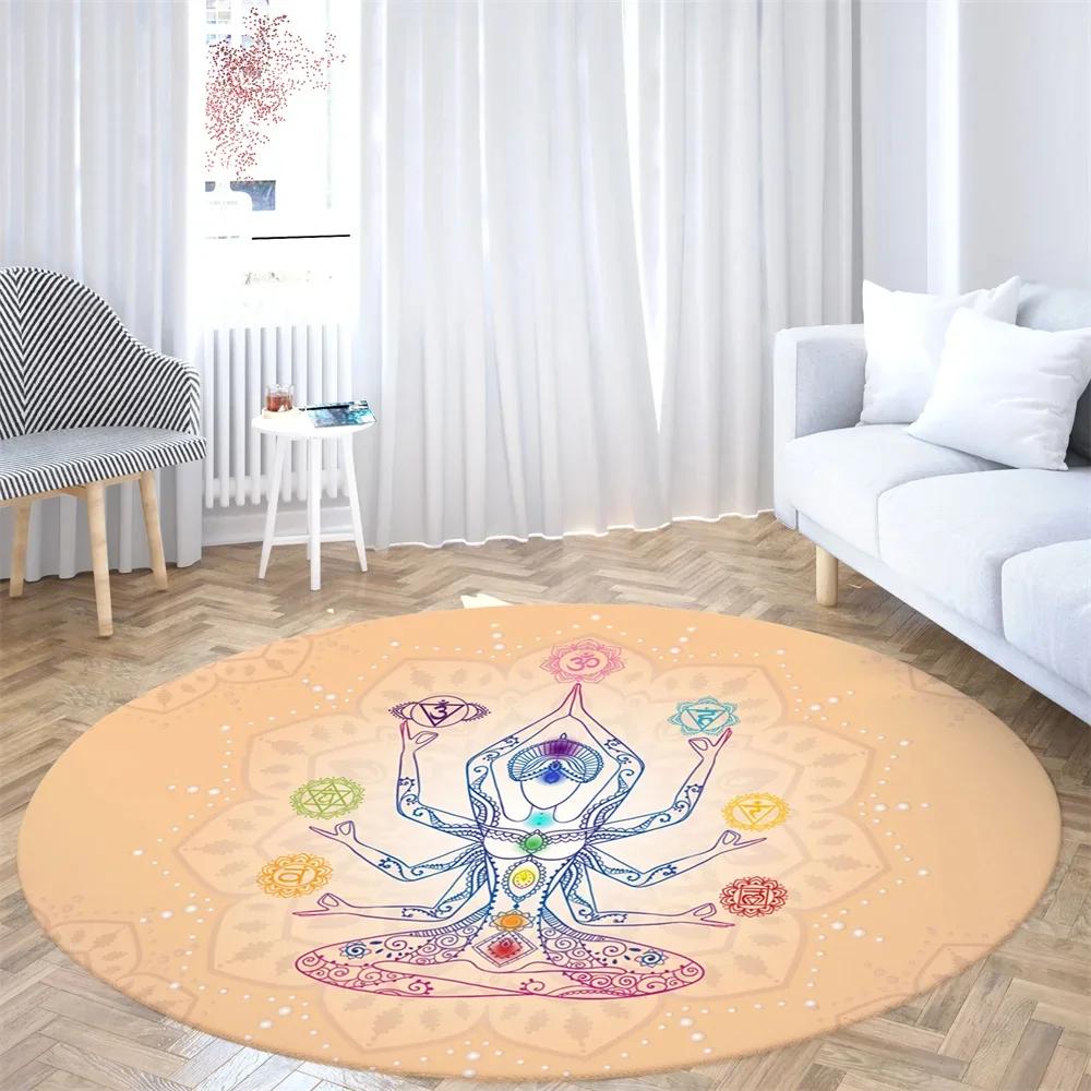 Psychedelic Boho Mandala Chakra Round Rug Meditation Carpet For Living Room Bathroom Circle Doormat Yoga Mats Bedroom Floor Mat