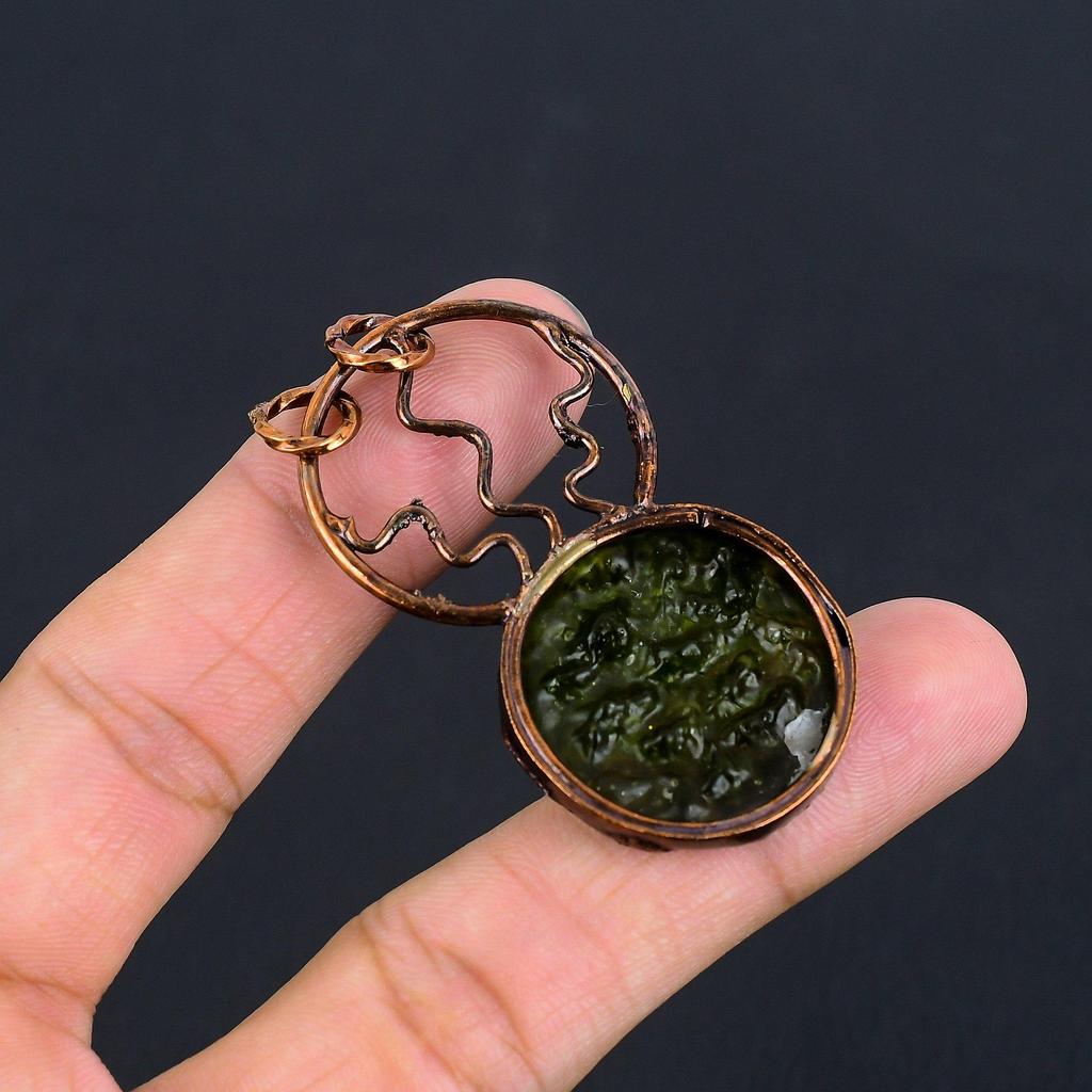 Moldavite Pendant, Copper Electroformed Jewelry, Gemstone Pendant, Gift For Her Handmade Dainty Jewelry