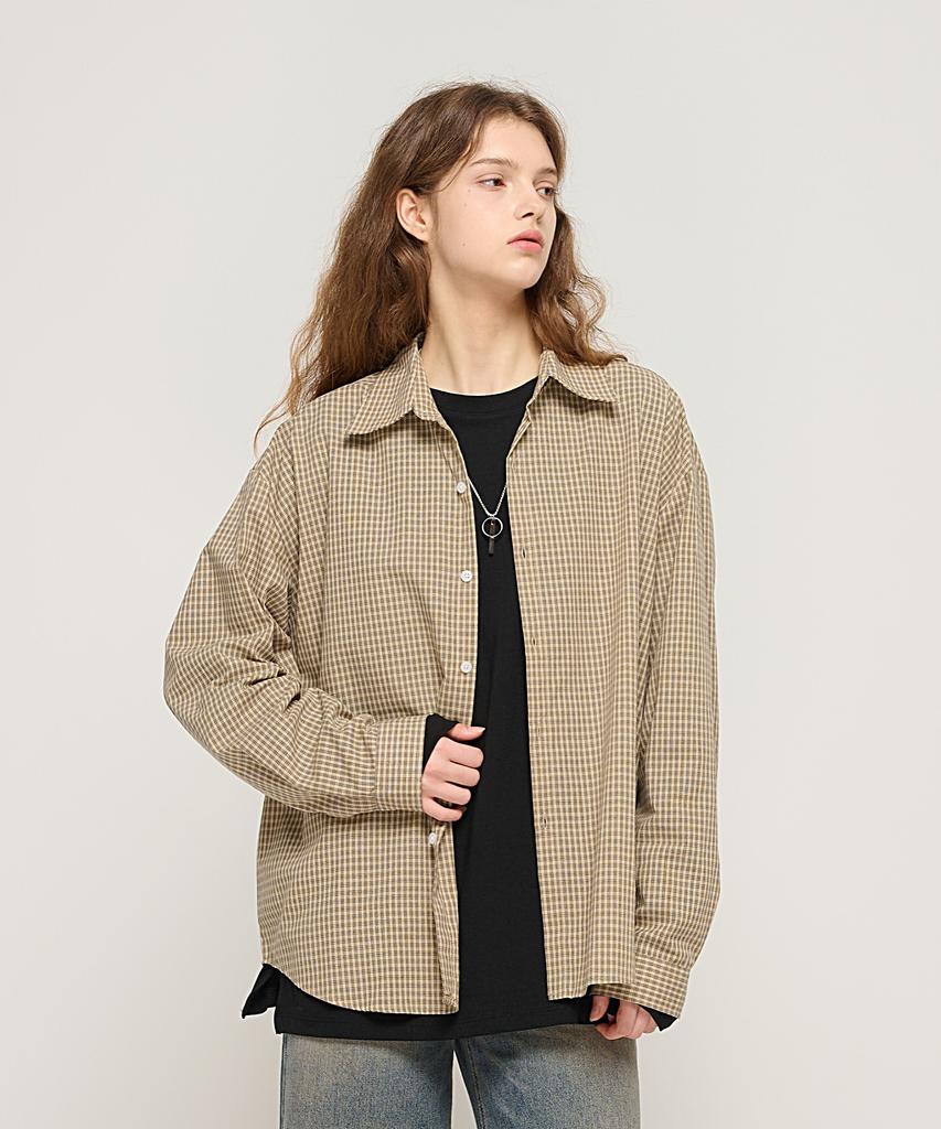 CARGOBROS FOR WOMAN Wrinkle-Free Simple Check Shirt (Beige)