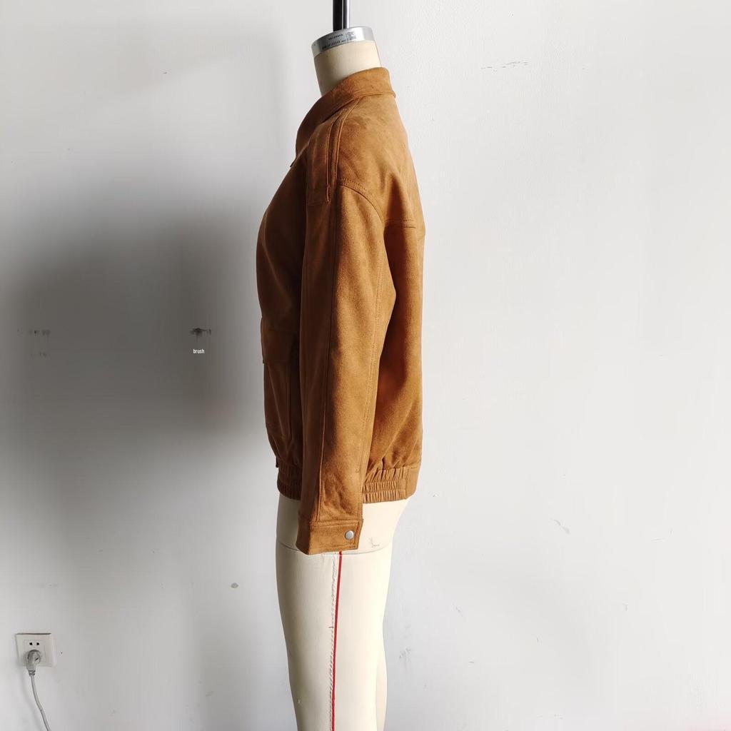 Women's Retro Distressed Fashion Aviator Jacket In Coffee Color
