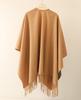 Women's Lambswool Mid-Length Color Block Shawl Cloak with Tassels