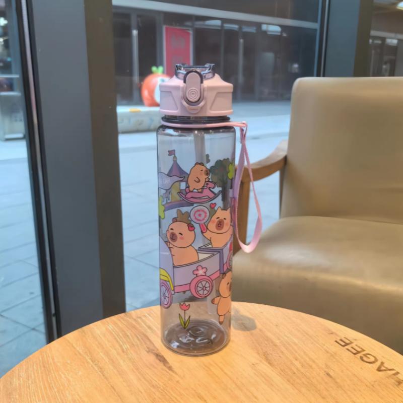 750ML Kids Water Sippy Cup Creative Cartoon Cup with Straws Leakproof Water Bottle Outdoor Portable Children's Plastic Water Cup