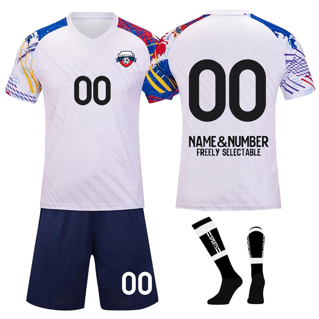 Men's Breathable Soccer Jersey Set with Shorts and Socks Quick-Dry Athletic Team Uniform Kit for Training and Matches