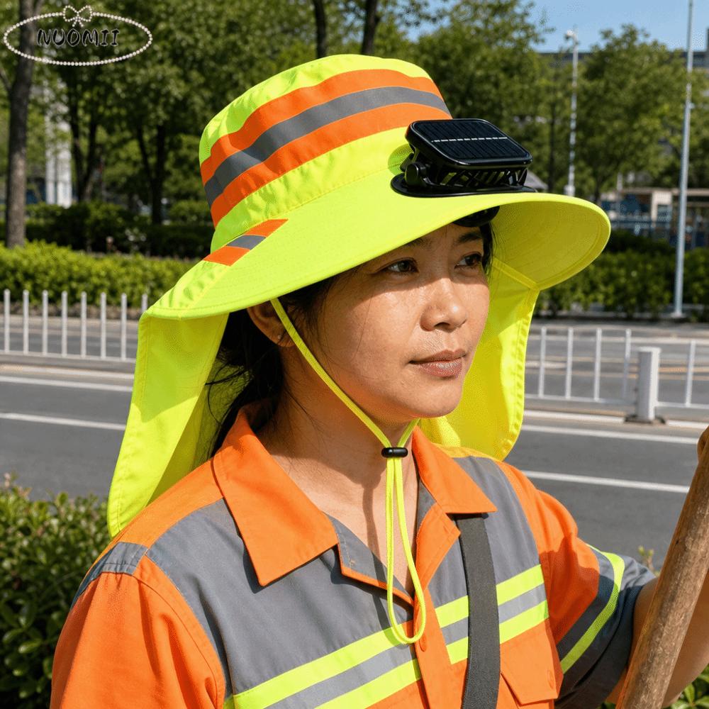 Breathable Solar Fan Hat Elastic UV Protection Wide Brim Fan Hat with Shawl Adjustable Cooling Sunshade Hat Construction Workers