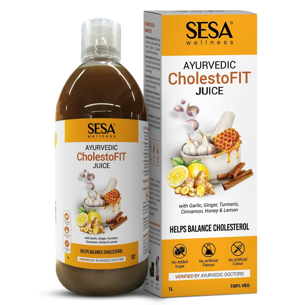 SESA Ayurvedic CholestoFIT Juice 1L For Heart Health & Cholesterol Balance With Honey Garlic Lemon ACV Sugar-Free