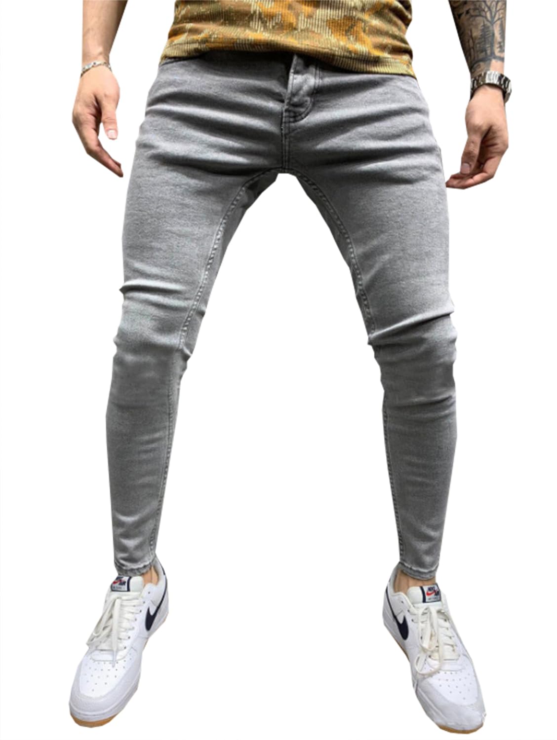 

Petit de Français Мужские джинсы-джоггеры из денима, состаренные джинсы, джинсы райдера, мотоциклетные джинсы, D-46 (XXL, Серый)