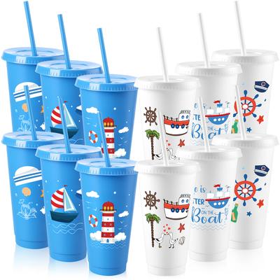 12 Pcs Nautical Bachelorette Party Plastic Cups With Lids And Straws 24Oz