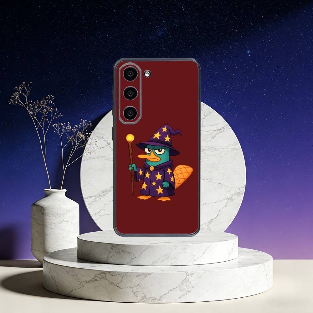 Cute Cartoon Perry The P-Platypus Phone Case For Samsung Galaxy A73,A72,A71,A70,A53,A52,A51,Others Soft Black Cover
