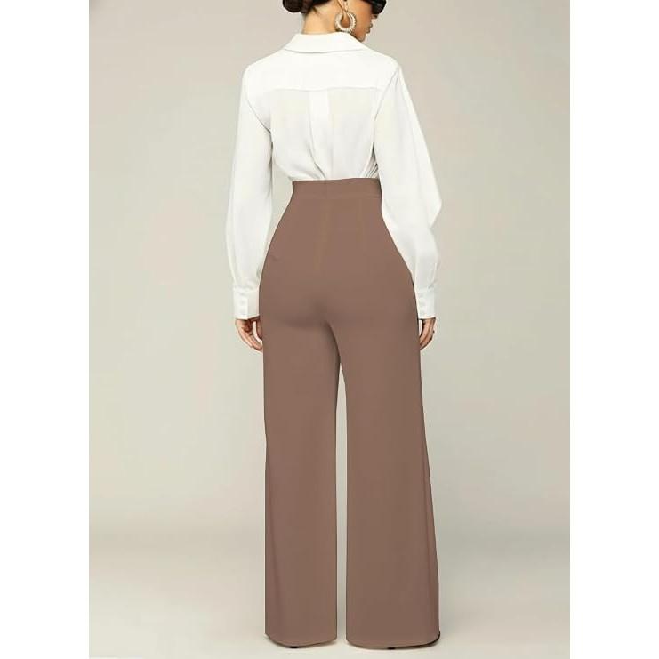 Women Office Wear Formal Trouser Pant Designer High Waist Flared Pants Pack Of 2