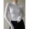 Women Half High Neck Long Sleeve Slim Cropped Solid Base T Shirt
