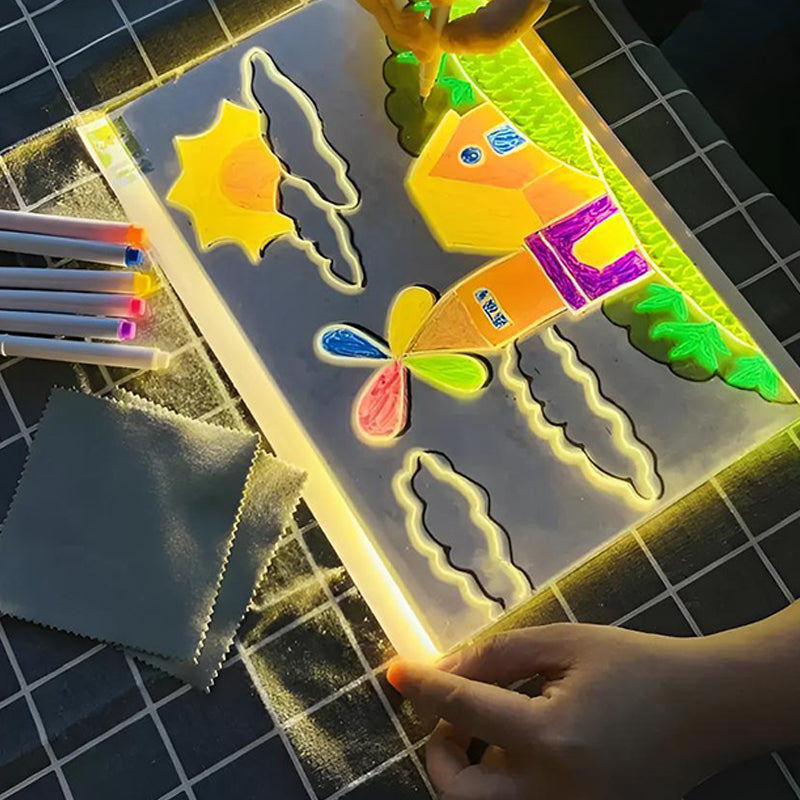 LED-Zeichentafel mit Licht, USB-betriebene, abwischbare 7-Farben-Notiztafel für Kinder mit Stiften und Ständer, Geburtstags- oder Weihnachtsgeschenk