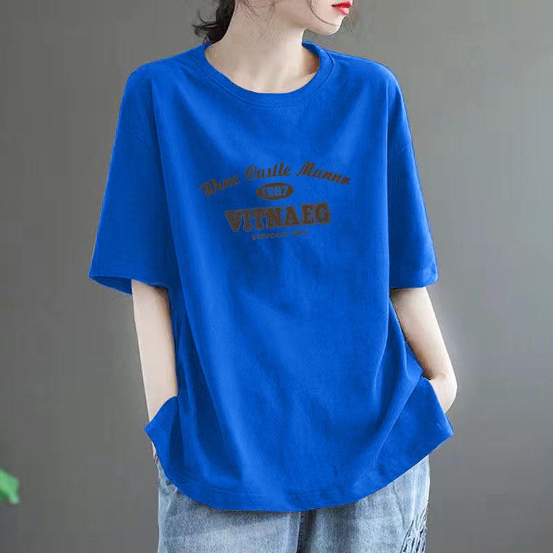 

Жіноча футболка з коротким рукавом великого розміру зі 100% чистої бавовни - Літній вільний крій, Стрункий силует, Стиль високого класу M (100-120 jin)